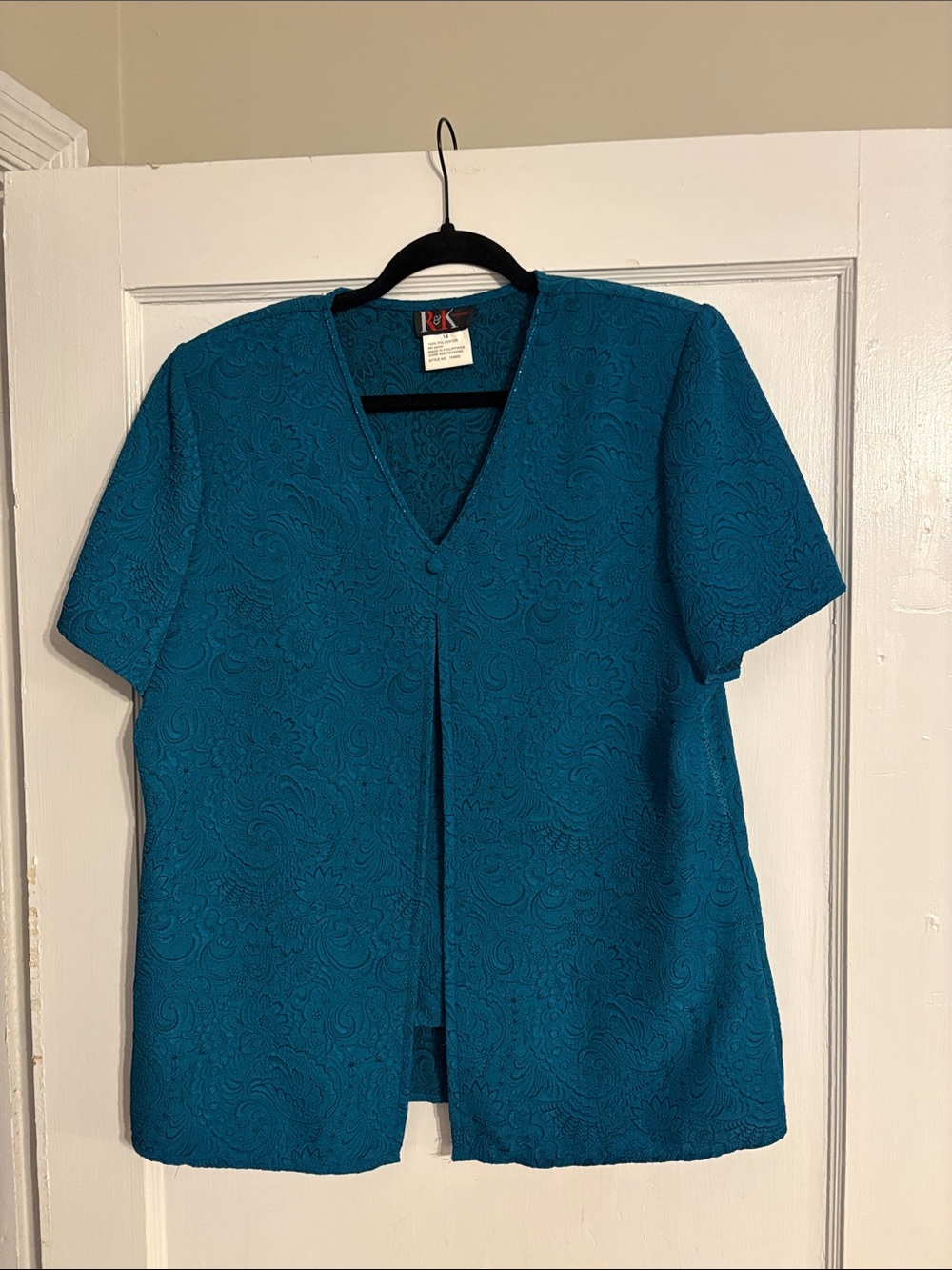 R&K Teal Short-Sleeve Button-Front Textured Blouse